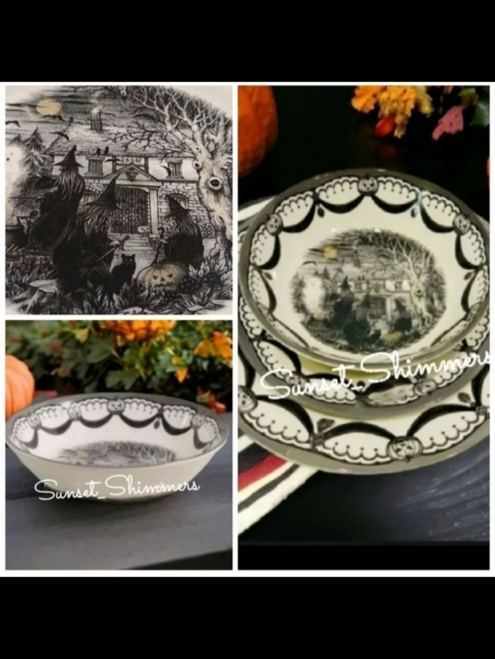 COVEN 4pc BOWL Set ROYAL STAFFORD Halloween WITCH Trio 1666 Salad Soup Pasta New